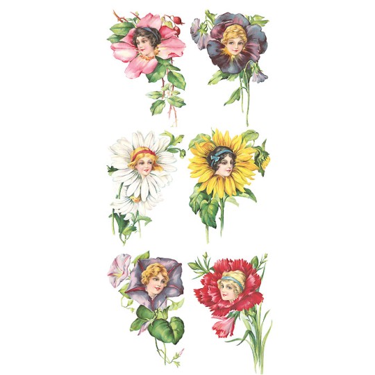1 Sheet of Stickers Mixed Flower Maidens ~ Trade Card Style